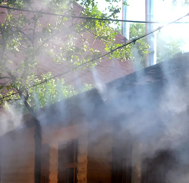 A misting system spraying mists of water.