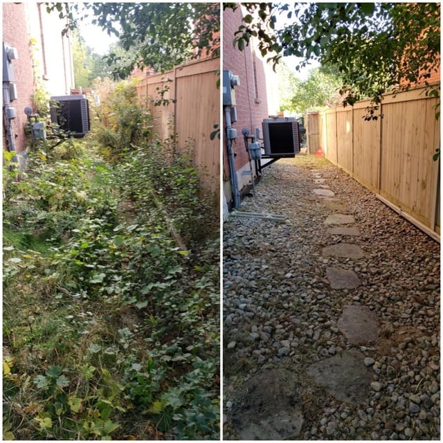 Before and after yard and lawn care.